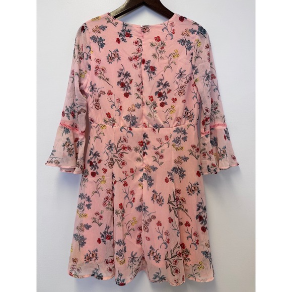 Disney Beauty and the Beast Pink Floral Chiffon Bell Sleeve Mini Dress Womens S - Picture 8 of 10